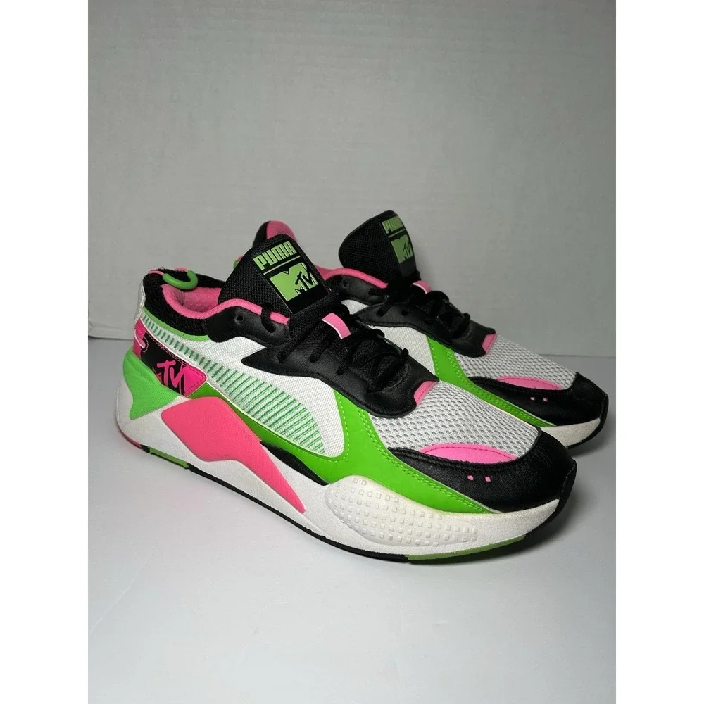 PUMA MTV x RS-X Tracks Bold 80s style 370408-01 8 EUC Neon Pink Green Pumas 10.5